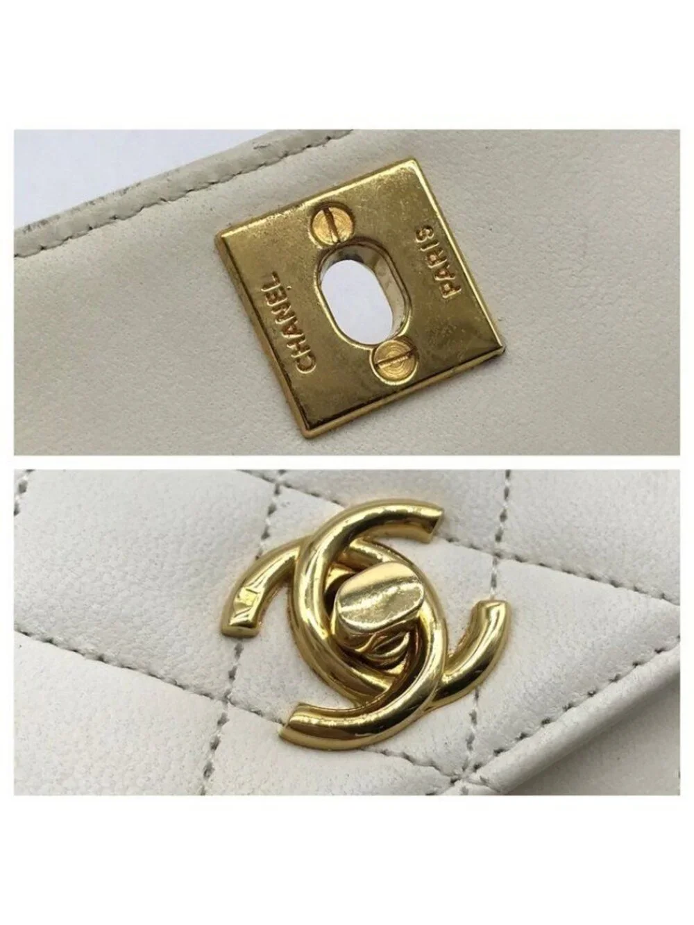 Chanel CC Logo Mini Quilted Lambskin Chain Shoulder Bag Turnlock White